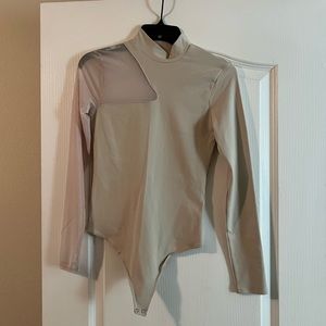 Long-Sleeve Asymmetrical Mesh Bodysuit